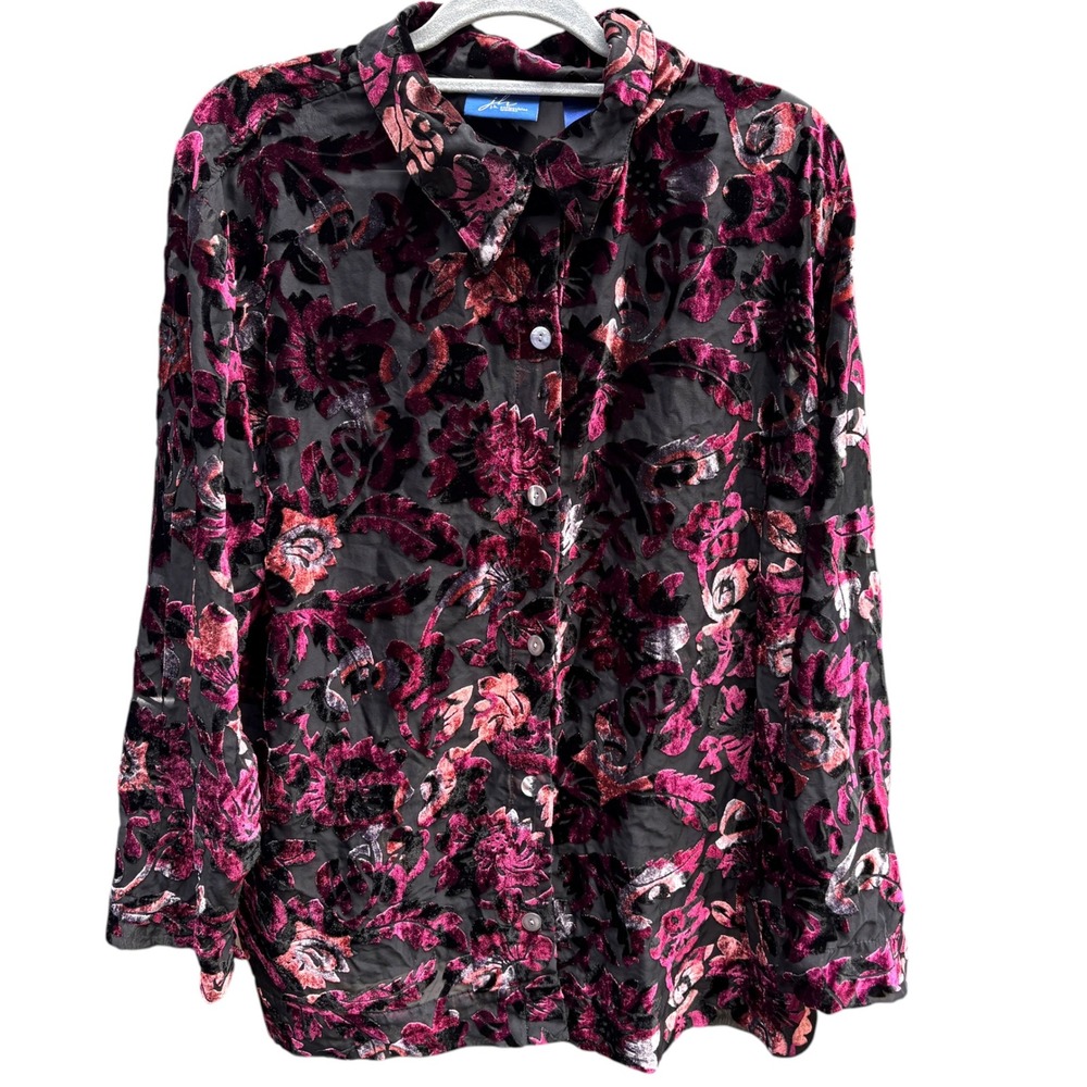 J.H. Collectibles Womens 3X Blouse Velvet Burnout Whimsigoth Dark Romantic Vamp